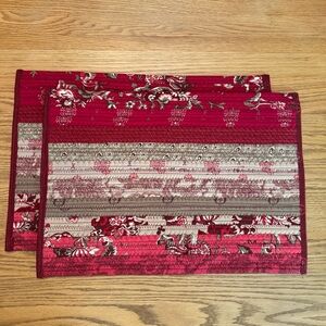 2 Quilted Placemats Handmade Machine Sewn Heavy 13" x20" Red Cream Black Rustic